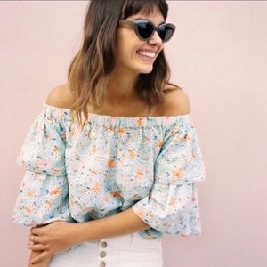 Anthropologie | LAIA Ashtabula Eyelet Sage Off-Shoulder Floral Blouse